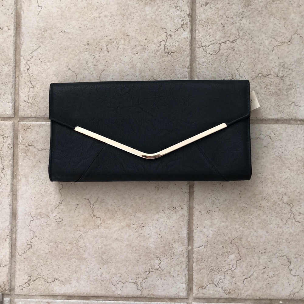 Black Envelope Clutch with Gold Hardware